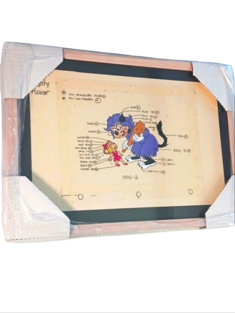 Mighty Mouse Animation CEL-Dual Side Art, 12.5"×17.75", Black Purple Multi.